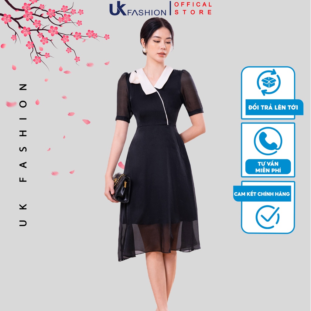 Đầm Công Sở UK Fashion Thiết Kế Cổ Sen Thanh Lịch, Chất Liệu Nhập Hàn Cao Cấp NKDV2202007
