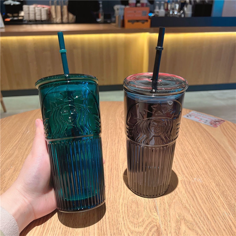 Cốc Thủy Tinh Uống Nước Starbucks Sức Chứa Lớn Có Ống Hút Bằng Da Để Bàn Ốp