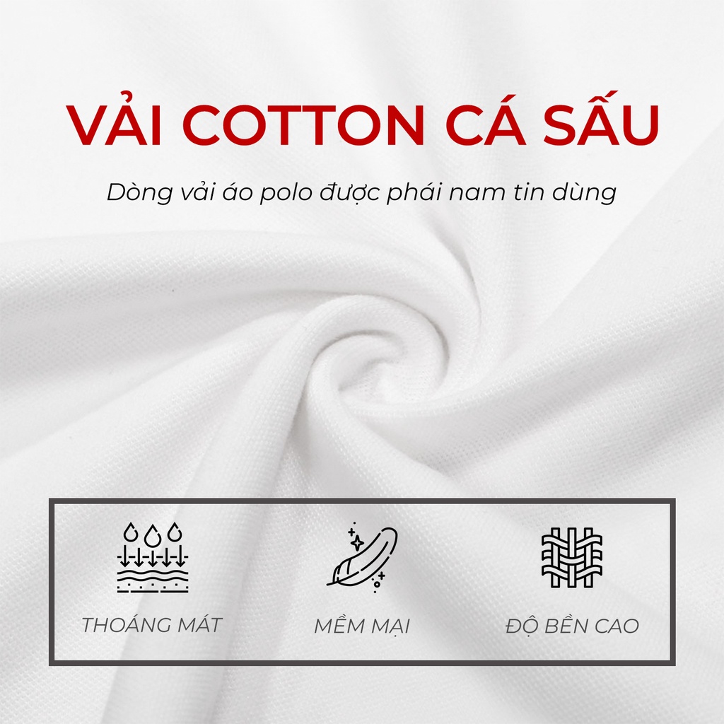 Áo polo nam cao cấp đẹp màu trắng thêu gấu vải cá sấu cotton HIDDLE H7-T8