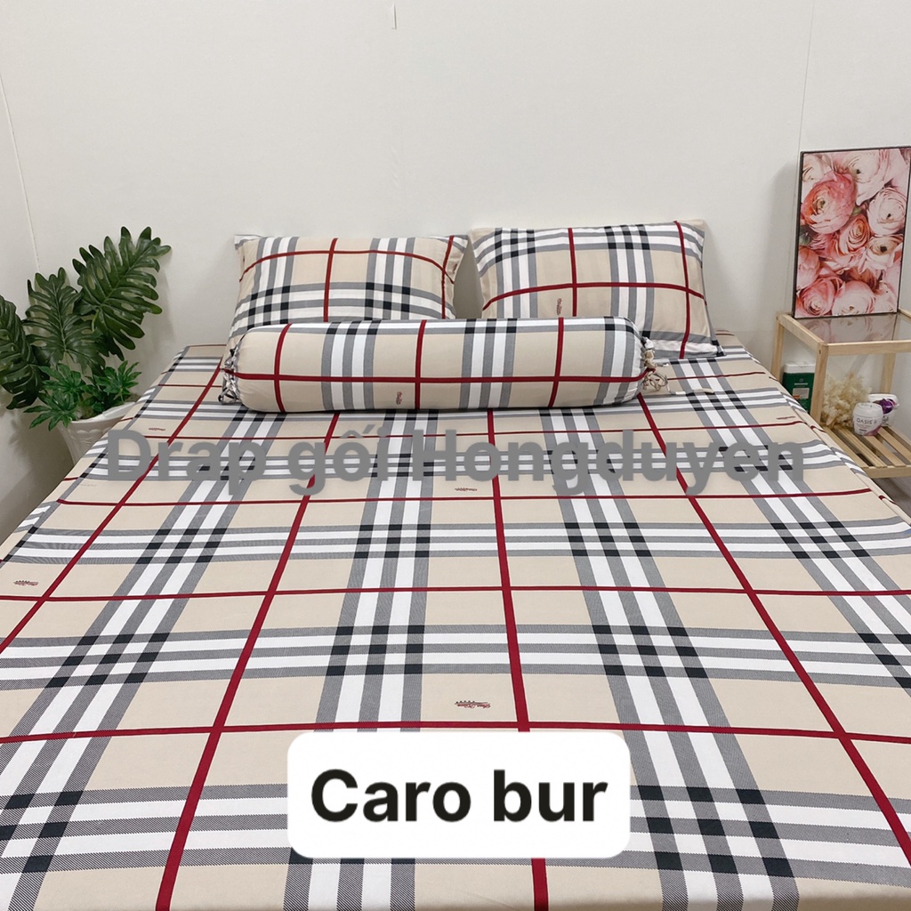 Bộ Drap/ga thun caro bur KO Mền/Chăn 1m6/1m8 (chân nệm dưới 15cm). drap gối codipa