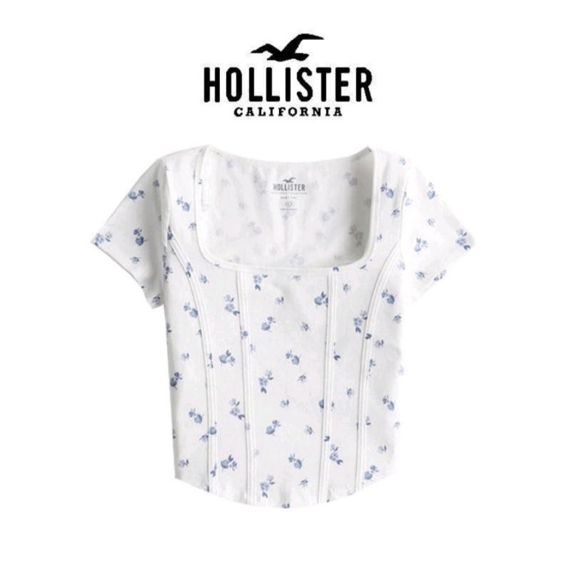 Áo Thun Tay Ngắn Cổ Vuông Họa Tiết Xương Cá Holister Thời Trang Xuân Hè Cho Nữ