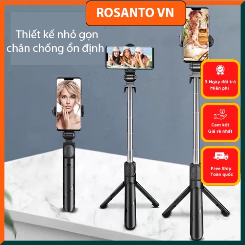 Gậy chụp ảnh 3 chân điều khiển bluetooth xa 10m-Gậy chụp hình 3 chân có bộ nhớ tích hợp -Gậy livestream thiết kế nhỏ gọn