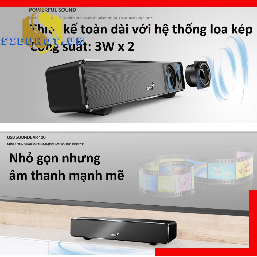 Loa thanh có dây máy vi tính GENIUS SOUNDBAR 100 loa nghe nhạc nghe nhạc để bàn chính hãng