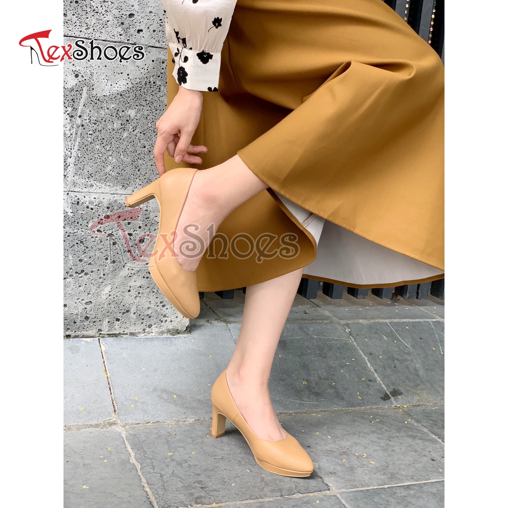Giày cao gót nữ da thật cao cấp đế đúp gót trụ VNXK TEX SHOES