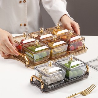 Khay đựng mứt Tết, Khay đựng bánh kẹo Tết bằng thủy tinh màu hổ phách sang trọng NHADEP