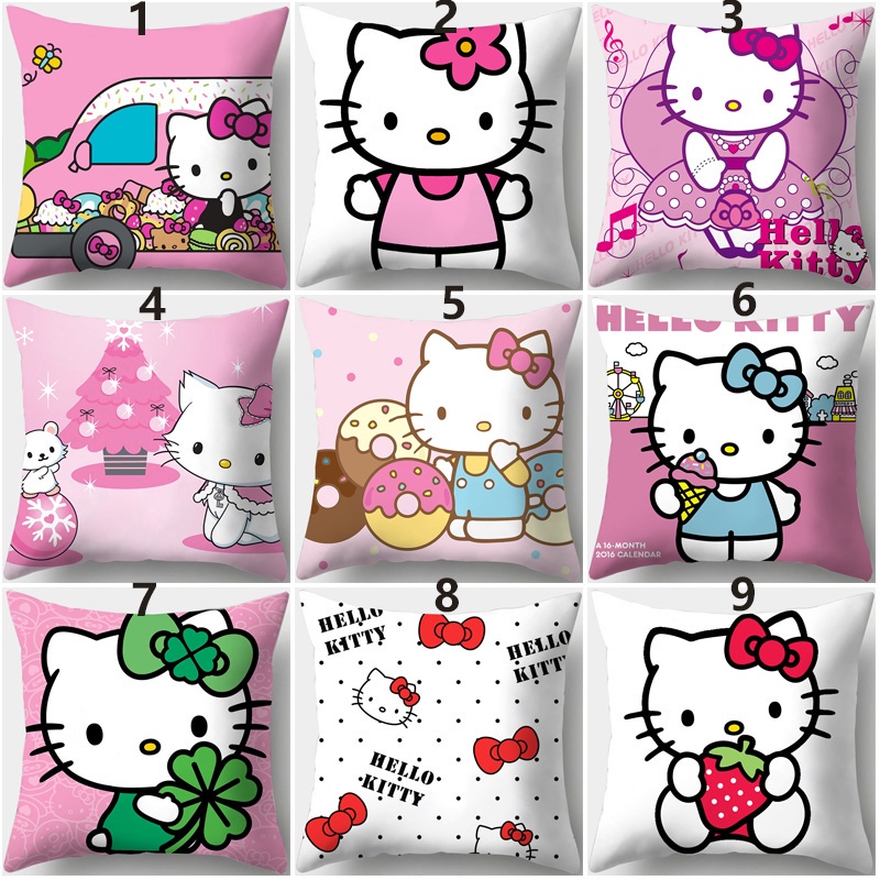 Vỏ Gối Hình Vuông Bằng Polyester In Họa Tiết Hello Kitty Dễ Thương Trang Trí Nhà Cửa / Xe Hơi