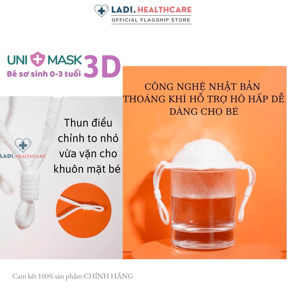 [Túi 3 Cái] Khẩu trang gấu Uni Mask cho bé sơ sinh 0 đến 3 tuổi công nghệ Nhật Bản hàng chính hãng