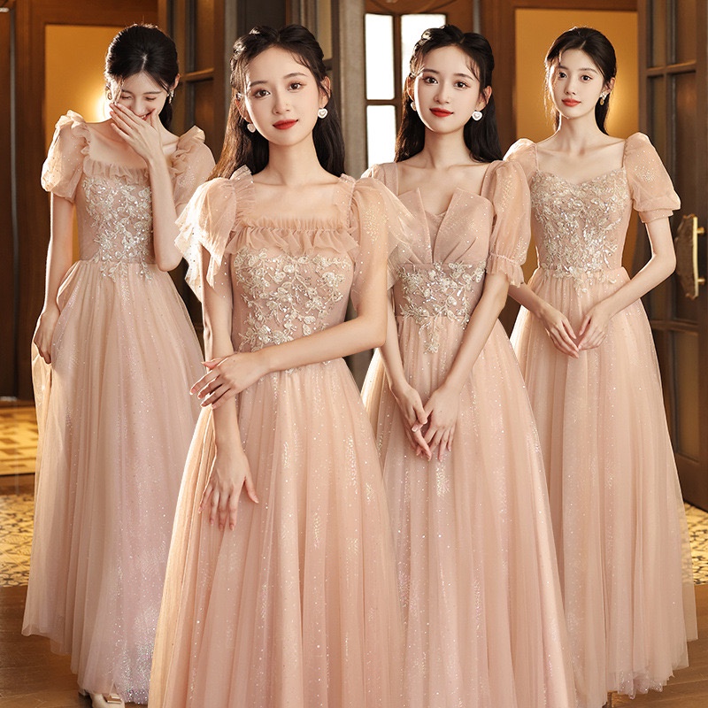 PD02_Đầm Váy Phụ Dâu Dáng Dài Kết Hoa Lưới Xòe, Đầm Dự Tiệc, Đầm Dạ Hội Sang Trọng (Hàng Đặt Trước)