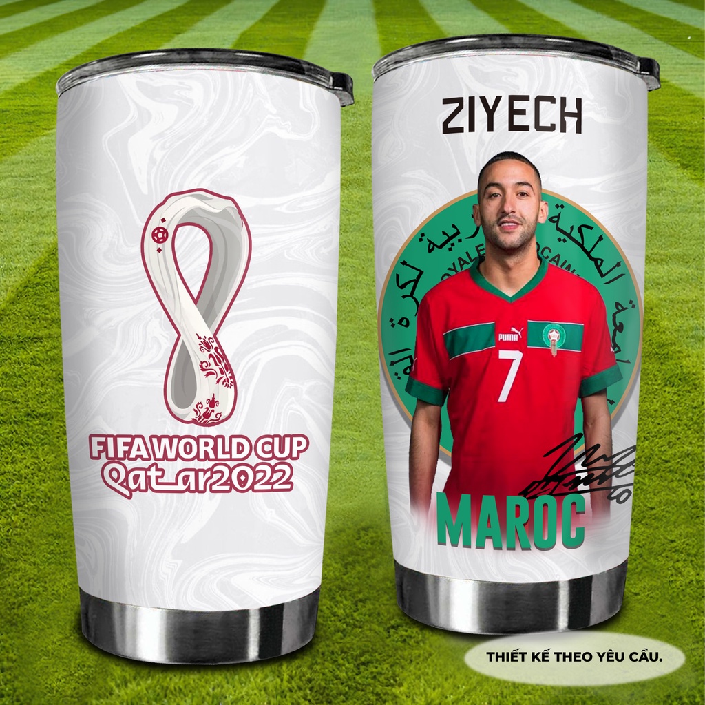 Cầu Thủ Hakim Ziyech Đội tuyển Maroc Go Drink Fans Bóng Đá Cốc Giữ Nhiệt 600ml In tên, hình ảnh theo yêu cầu