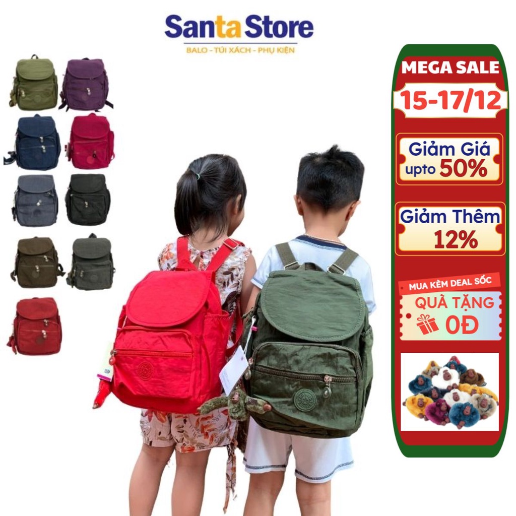 Balo trẻ em mẫu giáo mầm non vải dù cao cấp Kipling SANTA STORE KL1808 cho bé trai gái đi học tiểu học nhiều ngăn