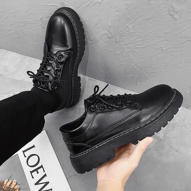 ✔️TẶNG QUÀ Giày boot da nam cổ lửng buộc dây, giầy tây hàn quốc dr martens ulzzang  thời trang đế tăng cao Nx | BigBuy360 - bigbuy360.vn