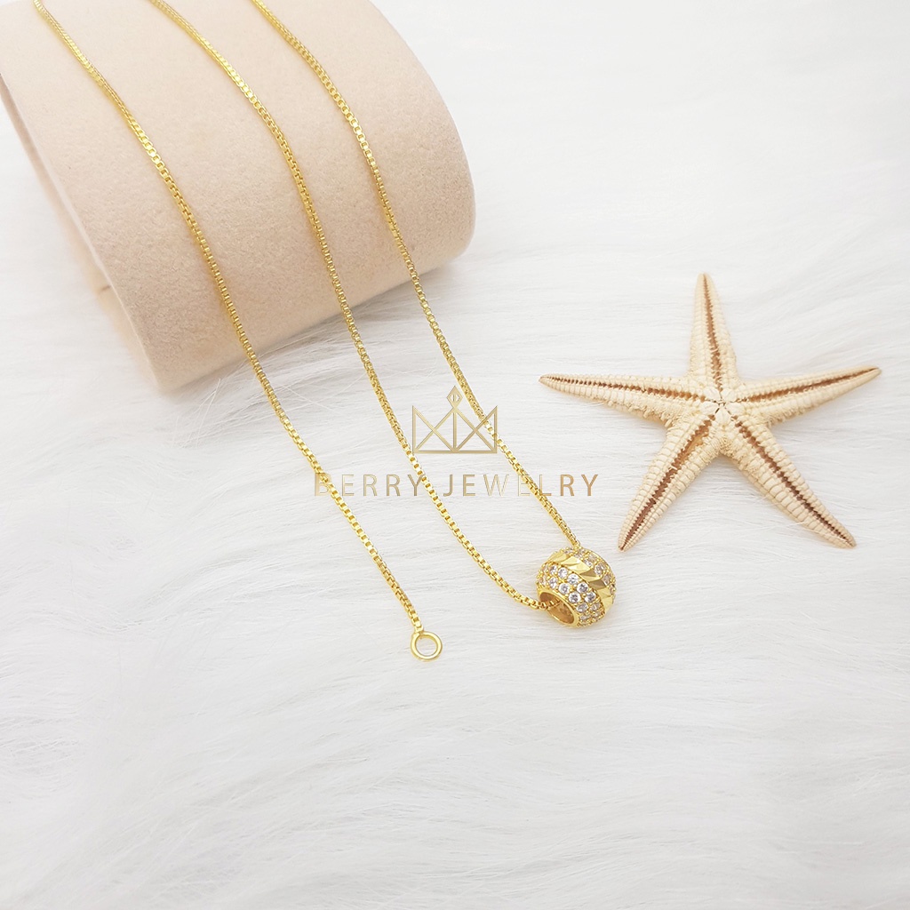 Dây Chuyền Nữ Mặt Cầu Charm Vân Vàng Đính Đá Lấp Lánh, Vòng Cổ Dây Mì HẠT Cao Cấp | Berry Jewelry