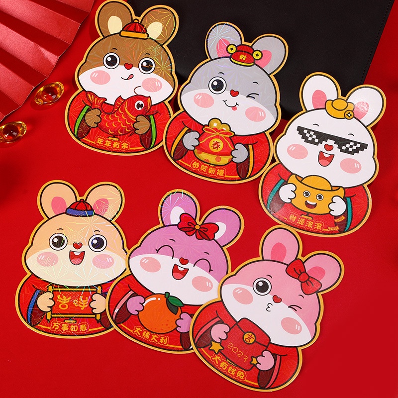 Set 100 Bao Lì Xì Mini Họa Tiết Thỏ Hoạt Hình Sáng Tạo Màu Đỏ Dành Cho Trẻ Em 2023
