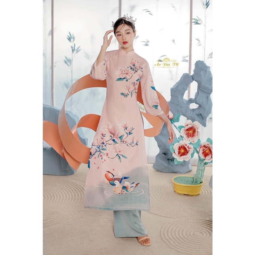 Áo Dài Cách Tân Lụa Gấm Hồng Cao Cấp - Áo Dài Truyền Thống Màu Hồng Thêu Họa Tiết Hoa Nổi - Shop PT mã H6