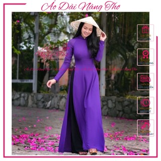 Áo dài truyền thống nữ tím huế đậm trơn may sẵn lụa mỹ cao cấp