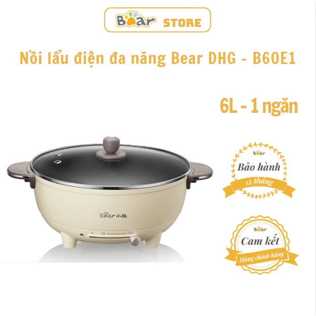 Nồi Lẩu 2 Ngăn Đa Năng Bear Chính hãng - 5 Lít dùng cho 4-6 người