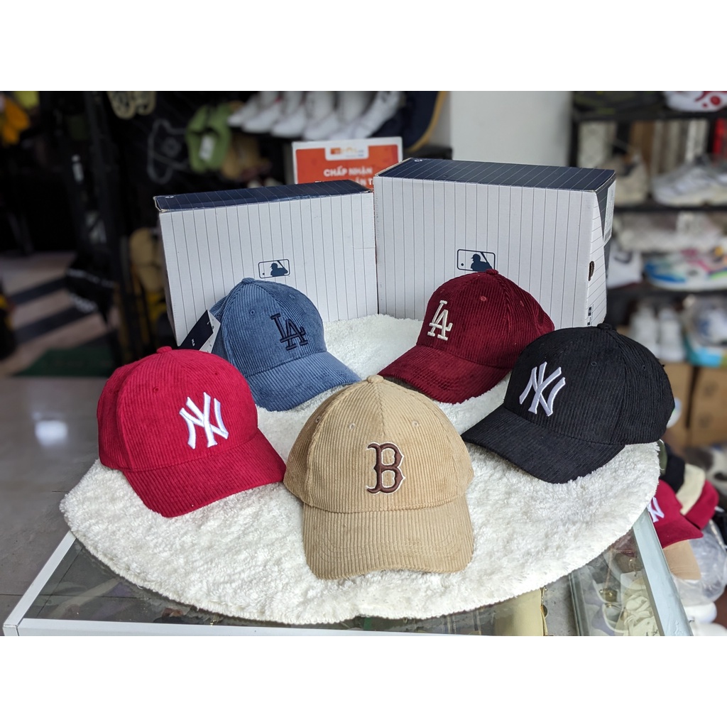 Nón lưỡi trai thời trang MLB Corduroy Cap, nón logo MLB thêu chất nhung tăm