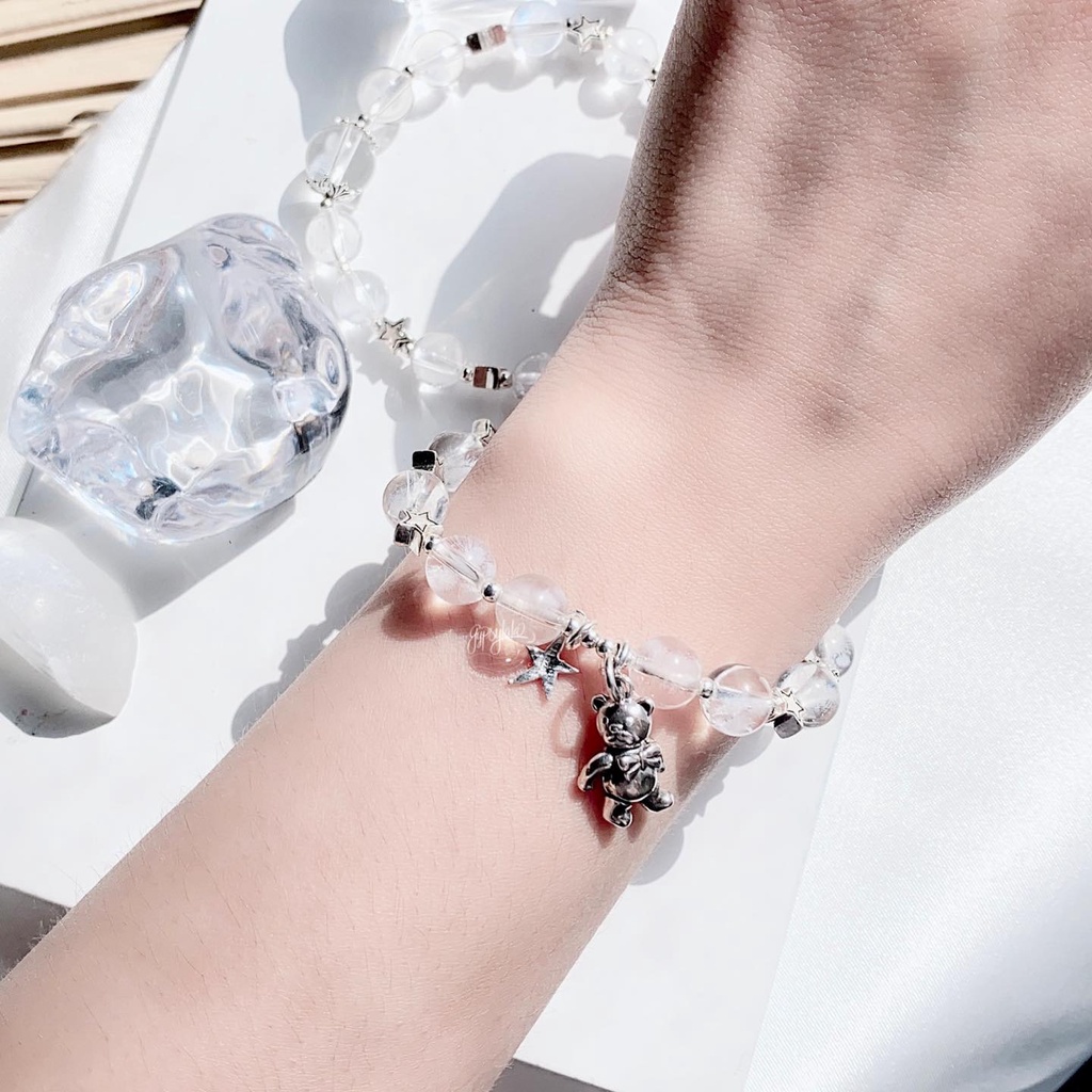 Vòng Tay Đá Tuyết Thạch Anh Trắng Charm Gấu Bạc 925 SP005661 Gypsy.lala