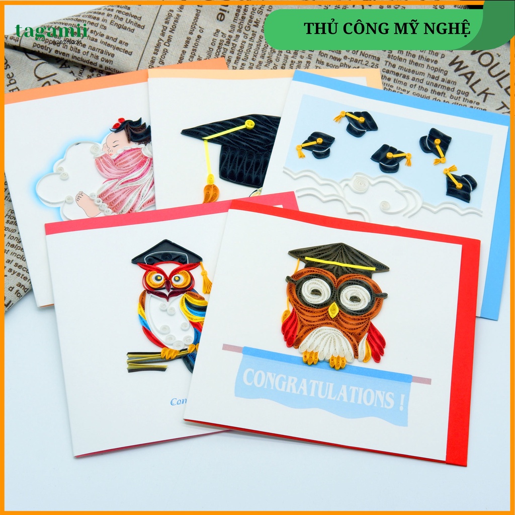 Thiệp Quilling giấy xoắn, Thiệp Chúc Mừng Lễ Tốt Nghiệp, Thiệp giấy handmade quà tặng bạn bè, đồng nghiệp