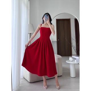MEET - Đầm Đỏ 2 Dây Xếp Li