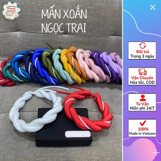 Mấn xoắn đội đầu đính ngọc trai - Mấn lụa mặc áo dài cách tân cực đẹp, có dây buộc Freesize