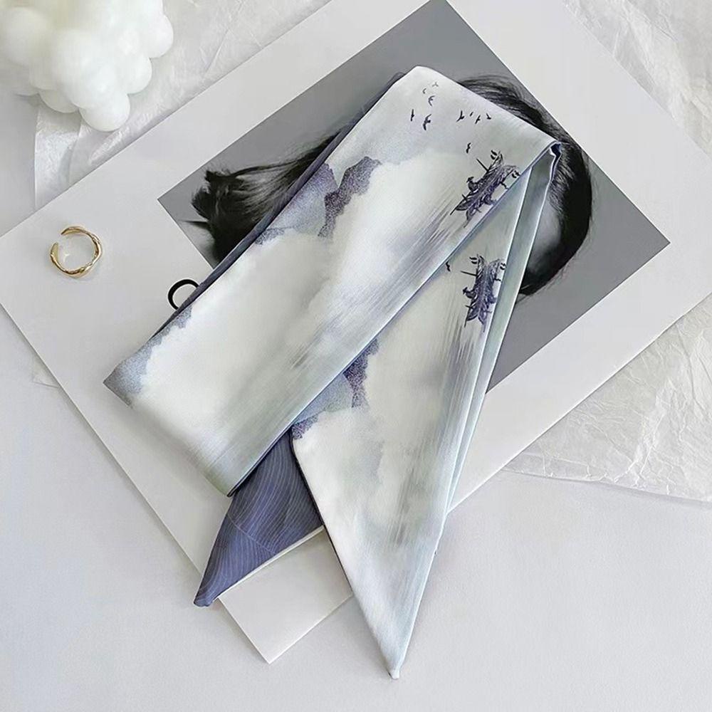 Khăn Quàng Cổ Dài Bằng Lụa Satin In Họa Tiết Kiểu Cổ Điển Đơn Giản Dễ Phối Đồ 2life