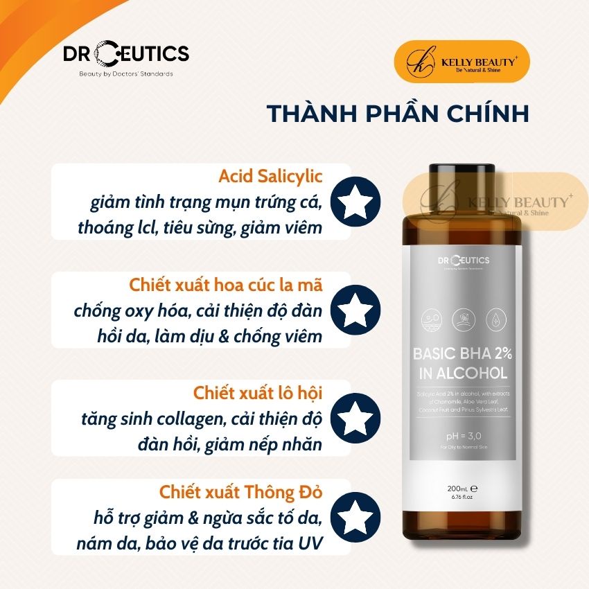 Basic BHA 2% In Alcohol DrCeutics - Loại Bỏ Tế Bào Chết, Thoáng Lỗ Chân Lông, Giảm Mụn, Ngừa Mụn Tái Phát | Kelly Beauty | BigBuy360 - bigbuy360.vn