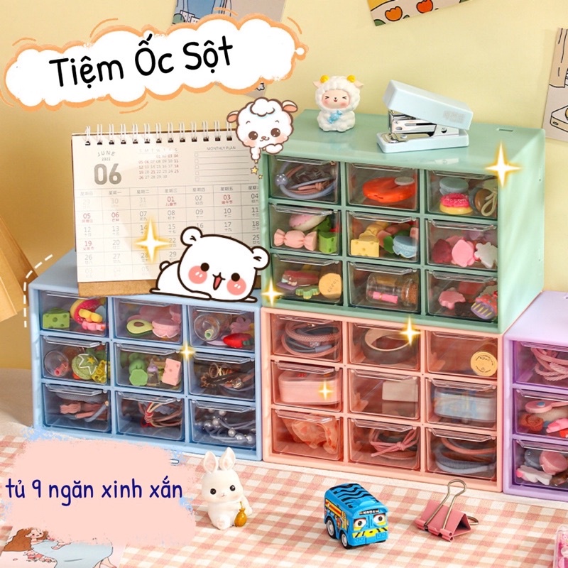Hộp nhựa đa năng 9 ngăn đựng đồ siêu xinh, kệ đựng đồ mini