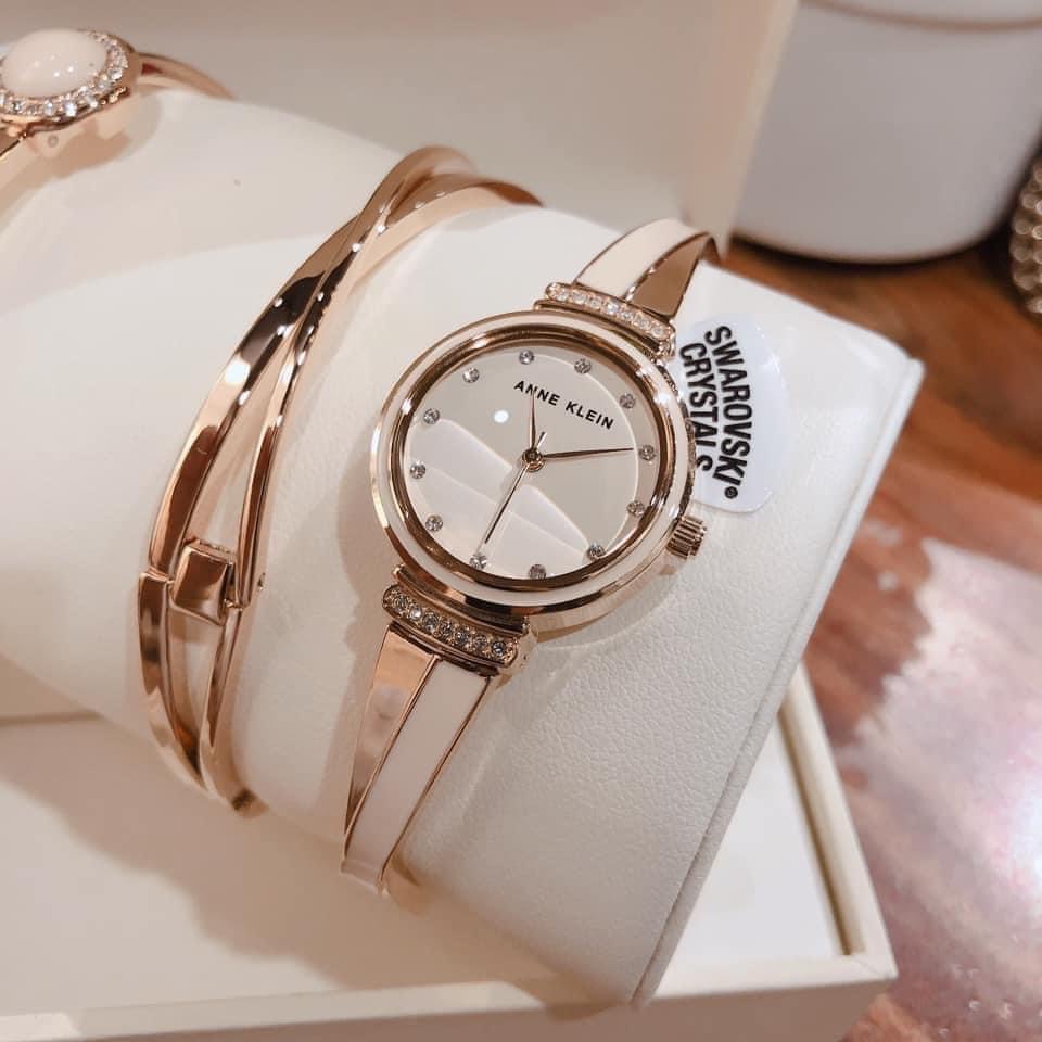 Set đồng hồ Anne Klein kèm 2 lắc tay màu rose gold/pink  AK/3292LPST