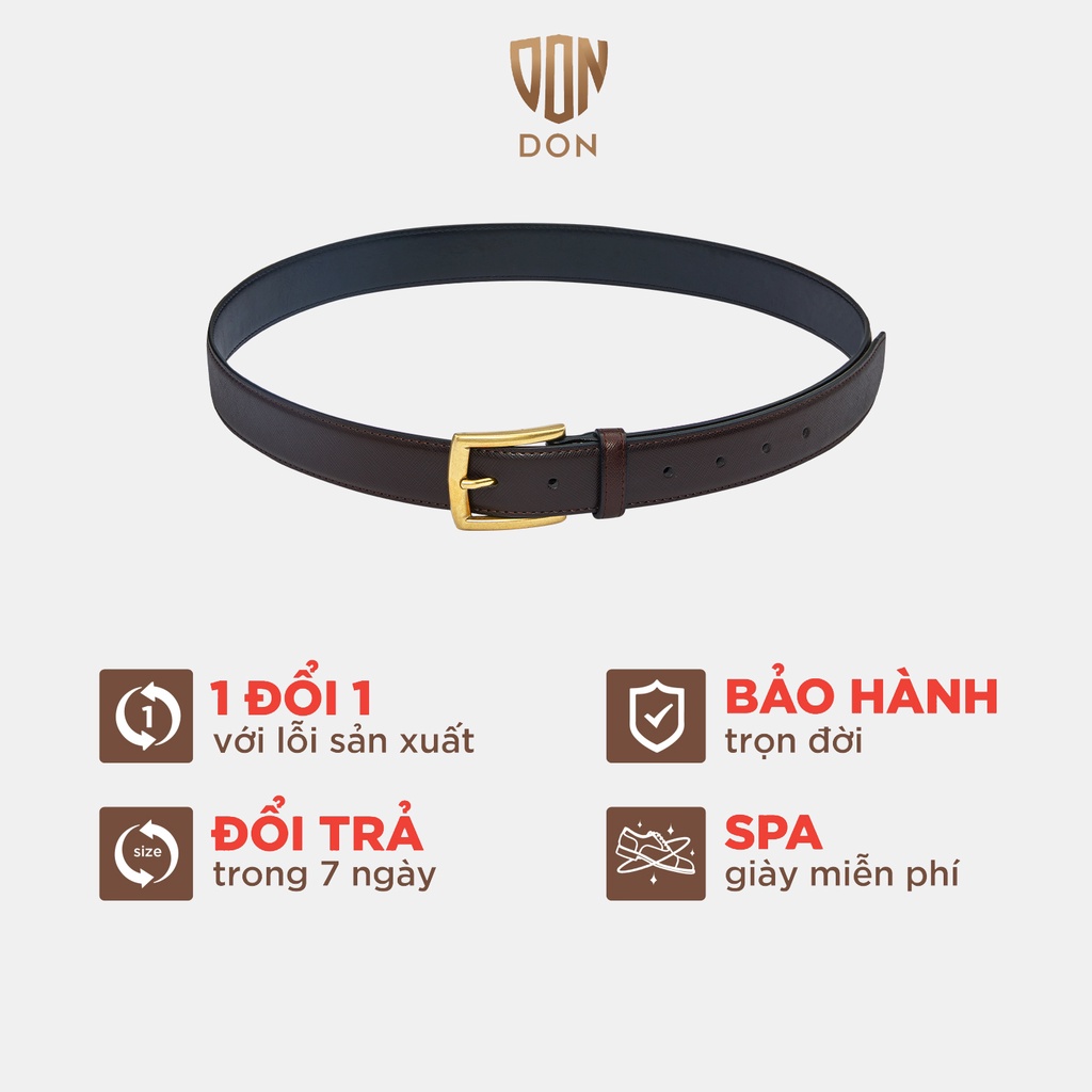 Thắt Lưng Da Bò Saffiano Xuất Khẩu Mỹ DON ITALO 2 Màu Đen Nâu Dây Nịt Da Thật Cao Cấp DONTL05