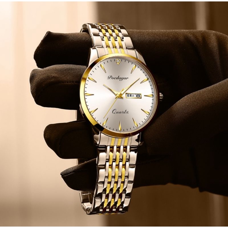 Đồng hồ nam POEDAGAR 111 chính hãng thời trang đẹp cao cấp dây thép kim loại chống nước chống phai màu