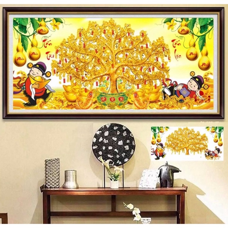 Tranh Đính Đá Cây Tài Lộc-Tấn Tài Tấn Lộc-Vinh Hoa Phú Quý-Lv524,lv522,vs121,vs120,vs114, Tranh thêu Lv3368,Lv3369,Vs487