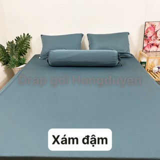 Bộ Drap/ga thun trơn xám đậm KO Mền/Chăn 1m6/1m8 (chân nệm dưới 15cm). bdrap gối codipa