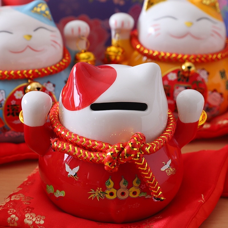 Mèo thần tài tiết kiệm Maneki - Neko đựng tiền tài lộc lì xì năm mới, đồ trang trí decor Tết Quý Mão 2023 (heo lợn đất)