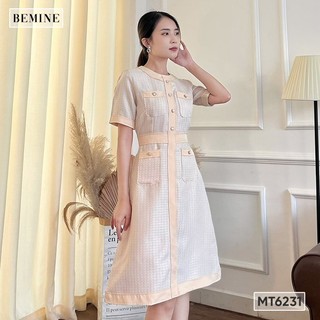 Đầm cổ tròn đính nút túi hộp BEMINE MT6231