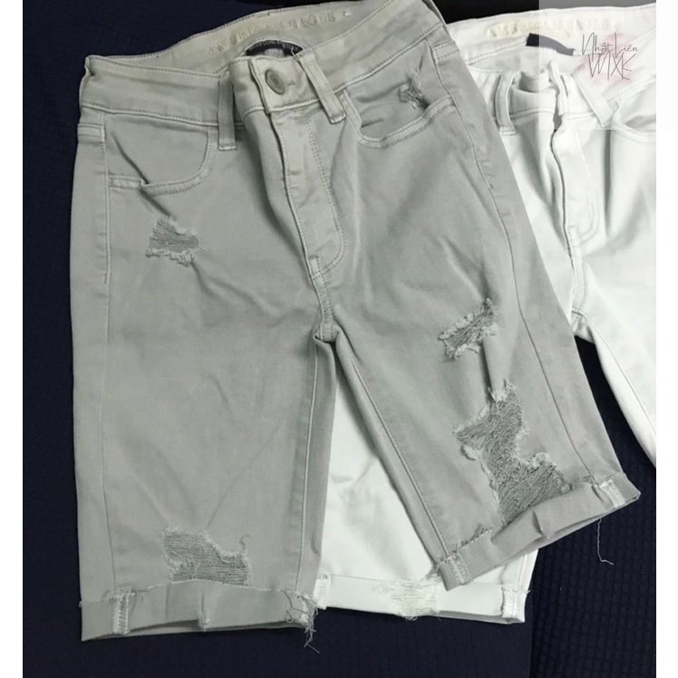 Quần Short Ngố Jeans Bò Rách AMERICAN EAGLE Gập Gấu Hàng Xuất Dư Xịn Cao Cấp Chất Mịn Đẹp Xám Đá Nhạt