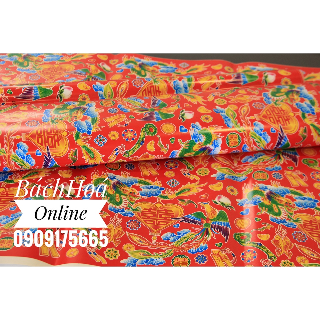 Giấy đỏ tết hoa văn LONG PHỤNG TIM kích thước 55 x 65cm