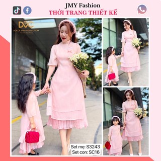 S3243, sc16 set áo dài mẹ và bé tay lửng chân váy dập ly set áo dài cách tân sang chảnh - (dvc&ac