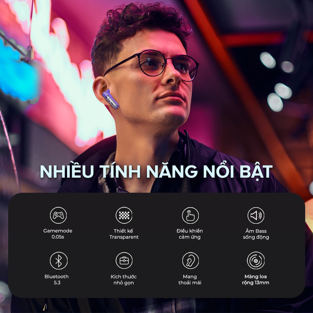 Tai Nghe TWS HAVIT TW945, Trong Suốt Transparent, BT 5.3, Gamemode 50ms, Nghe Đến 3H - Chính Hãng BH 12 Tháng Dizigear