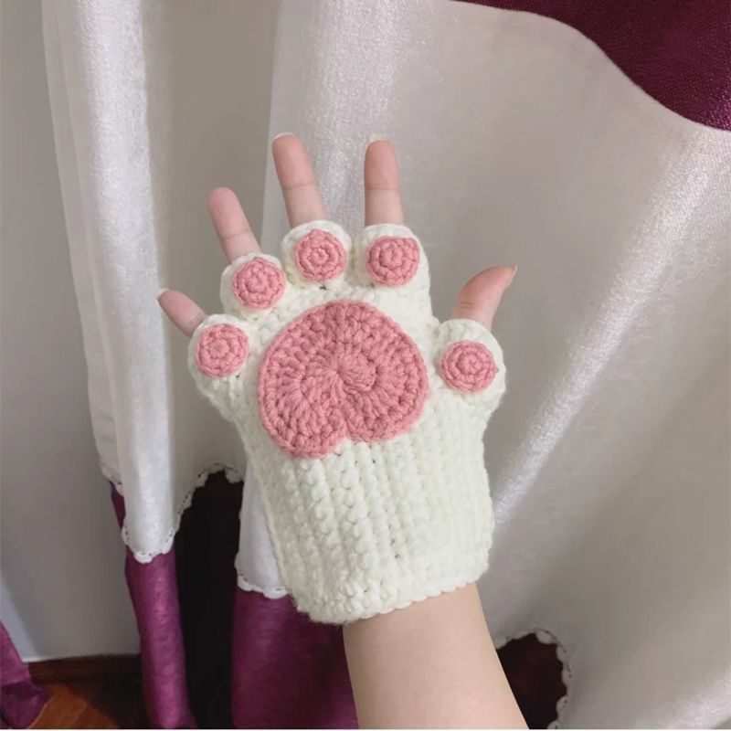 Găng Tay Đan Len Thủ Công Hình Bàn Chân Mèo Độc Đáo Cho Cặp Đôi