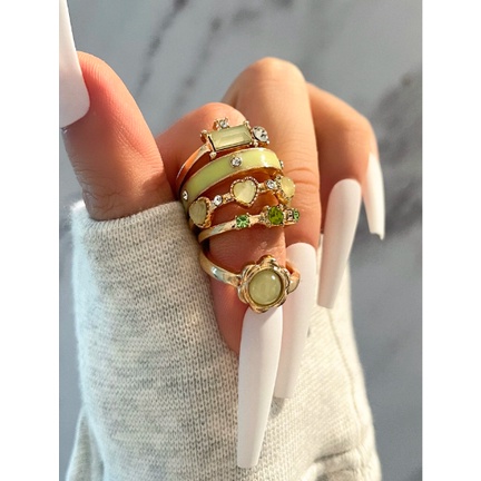 Set nhẫn 5 chiếc tone xanh ngọc