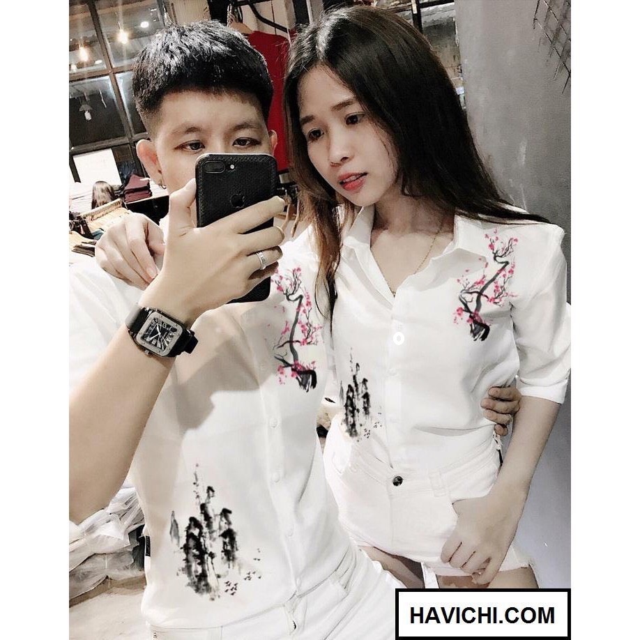 Áo Sơ Mi Cặp Đôi Nam Nữ dễ thương phong cách cá tính
