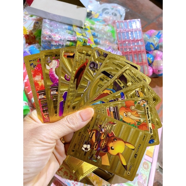 Bộ thẻ bài mạ vàng pokemon hộp 15 túi . túi 10 thẻvip