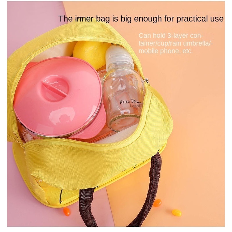 Túi Đựng Hộp Cơm Trưa Chất Liệu Canvas Dày Dặn Chống Thấm Nước Họa Tiết Hoạt Hình Dễ Thương