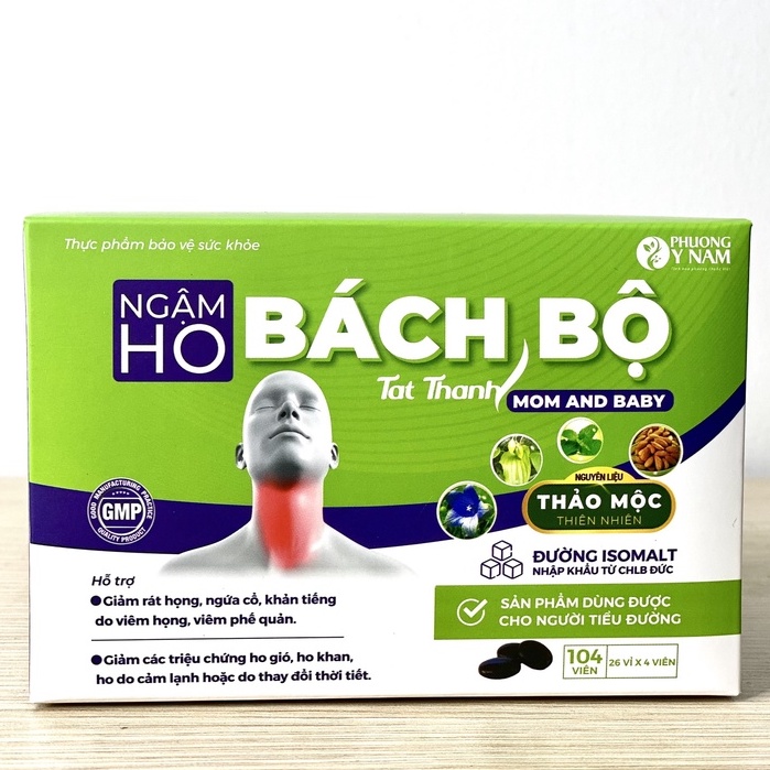 Viên ngậm ho Bách Bộ Mom & Baby Tất Thành Pharma giảm rát họng, khản tiếng (hộp 26 vỉ)