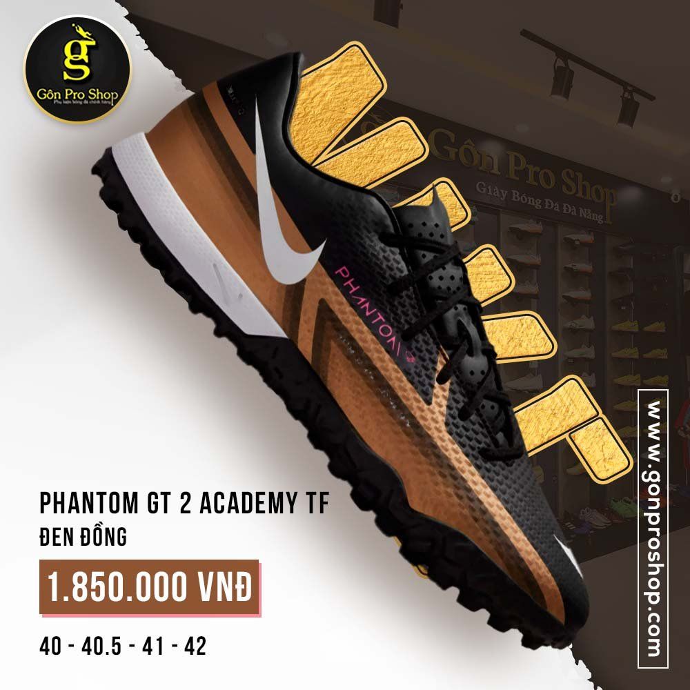 GIÀY BÓNG ĐÁ CHÍNH HÃNG - NIKE PHANTOM GT2 ACADEMY TF - DC0803-008 - ĐEN/ĐỒNG