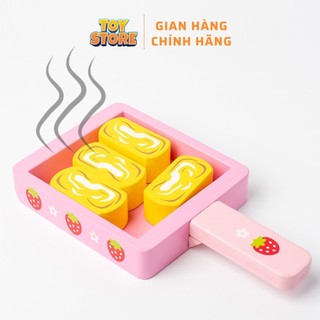 Bộ đồ chơi nấu ăn chảo chiên trứng TOYSTORE set đồ chơi chảo dâu tây kèm trứng bằng gỗ cao cấp hoạ tiết đáng yêu cho bé