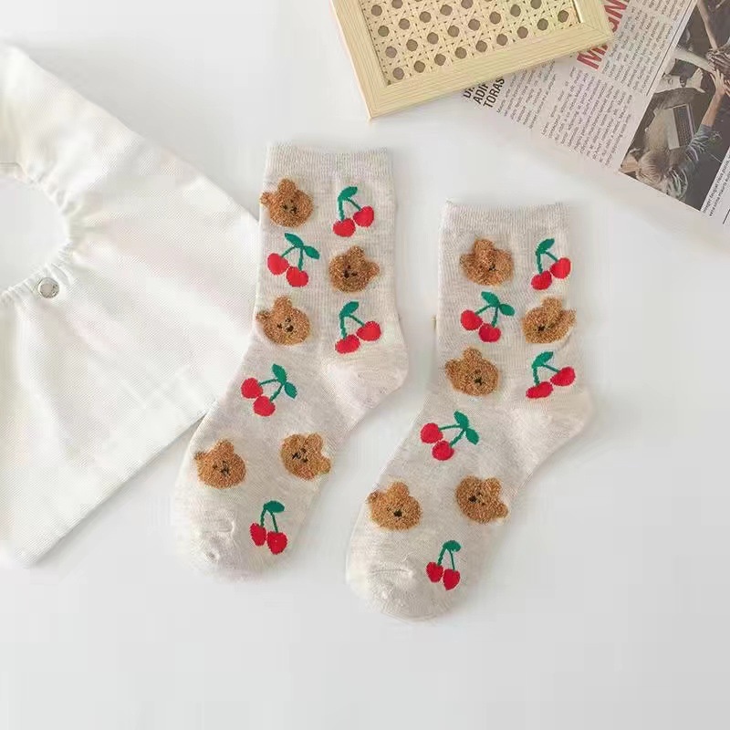 Vớ Cổ Trung In Họa Tiết Trái Cây Hoạt Hình Dễ Thương Thời Trang Thu Đông Cho Nữ
