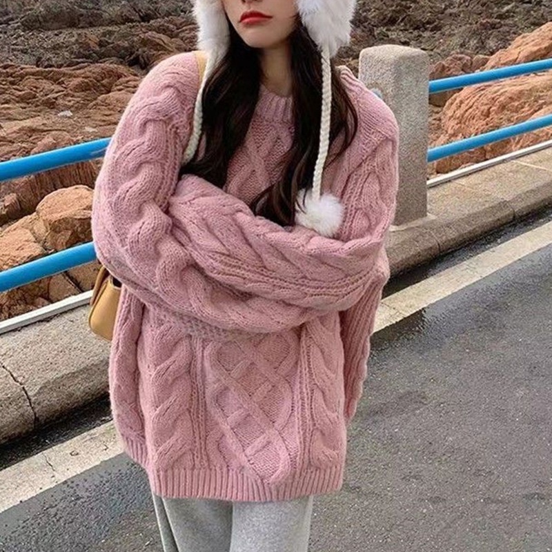 IELGY IELGY Áo Len Chui Đầu Dày Dặn Màu Sắc Đơn Giản Phong Cách retro Cho Nữ