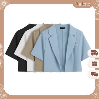 Áo blazer ngắn tay cổ vest dáng croptop phong cách trẻ trung thời trang talene ao khoac nu 004